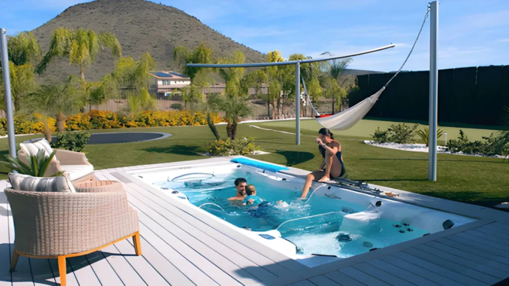 Family enjoying their time while relaxing in their swim spa