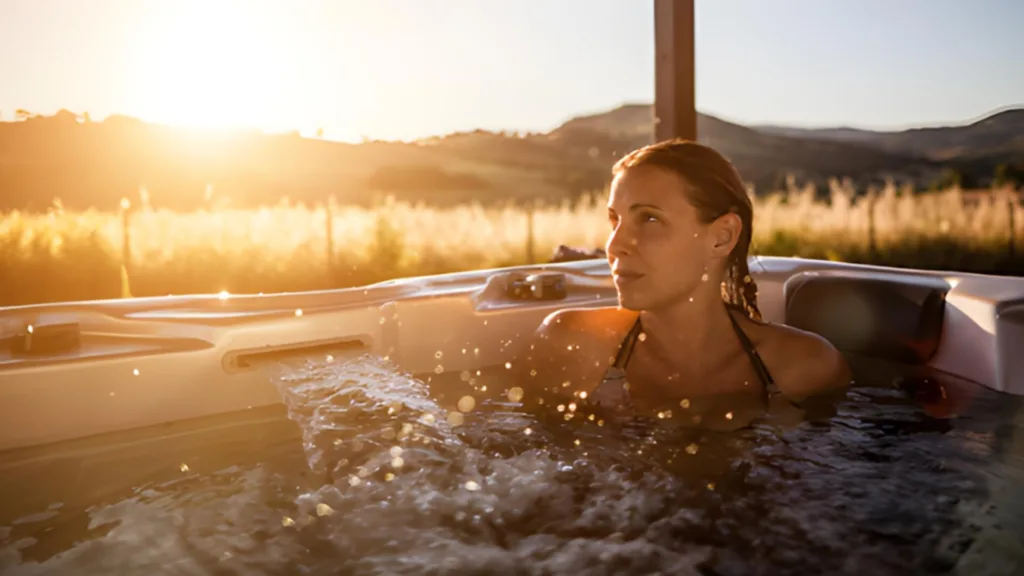 Woman relaxing in her spa while outdoors