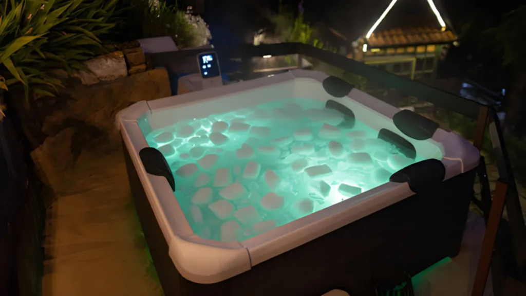 product shot of an ice bath that is placed on a veranda